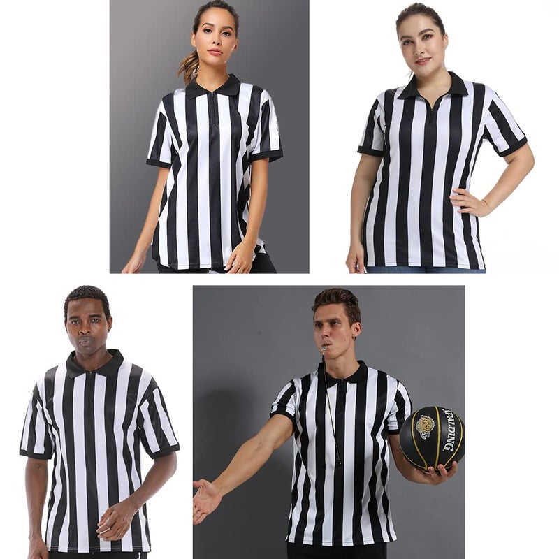 Shinestone Referee Shirt, Referee Costume Shirt for Womens and Mens, Zipper Neck Referee Umpire Shirt Jersey for Football, Soccer and Sports for Christmasï¼ˆLargeï¼‰ - Image 4